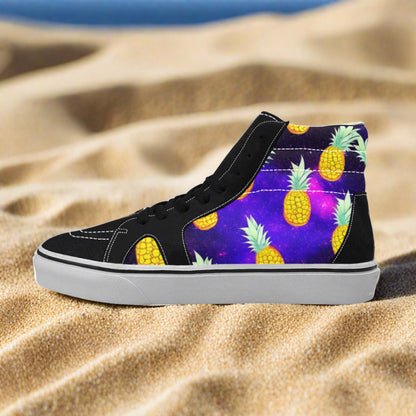 Men's Galaxy Pineapples high-top canvas shoes, custom full-wrap printed design — Freaky Shoes