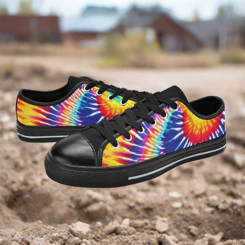 Men's Tie Dye Splash hand-made high-top canvas shoes — unique wearable art by Freaky Shoes