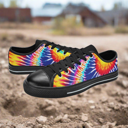 Men's Tie Dye Splash hand-made high-top canvas shoes — unique wearable art by Freaky Shoes