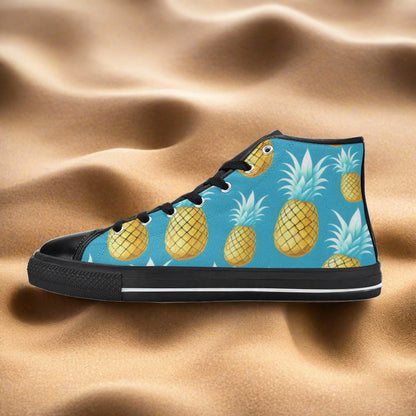 Men's Cool Pineapples high-top canvas shoes, custom full-wrap printed design — Freaky Shoes