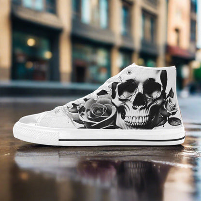 Grey Skull & Roses Women - Freaky Shoes®