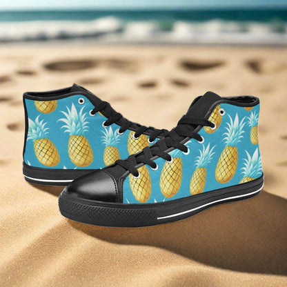 Custom Women's Cool Pineapples high-top canvas shoes with bold all-over art — Freaky Shoes