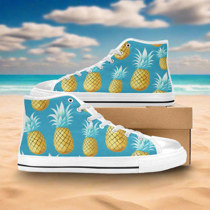 Women's Cool Pineapples high-top canvas shoes, custom full-wrap printed design — Freaky Shoes