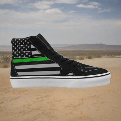 Women's Thin Green Line Flag Themed Sneakers1 high-top canvas shoes, custom full-wrap printed design — Freaky Shoes