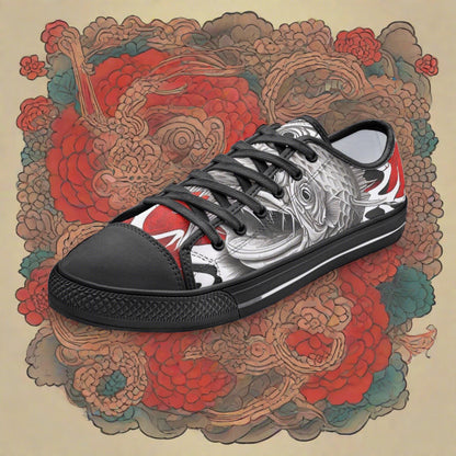 Japanese Fish Art high-top canvas shoes — one-of-a-kind custom printed art, Freaky Shoes