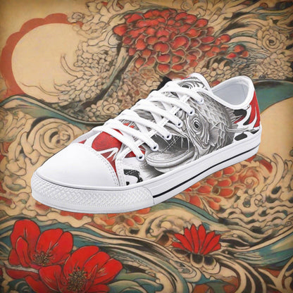 Japanese Fish Art custom high-top canvas shoes — wearable art by Freaky Shoes